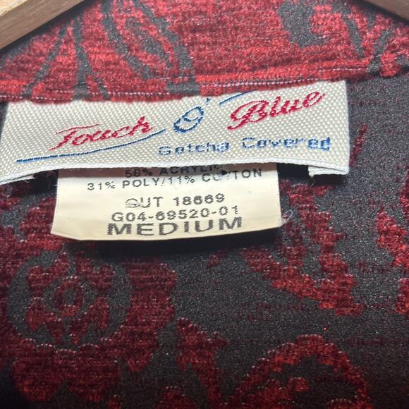 Vtg Touch O Blue Red Black Burnout Button Jacket Top M Boho Retro Indie Edgy - Picture 4 of 8